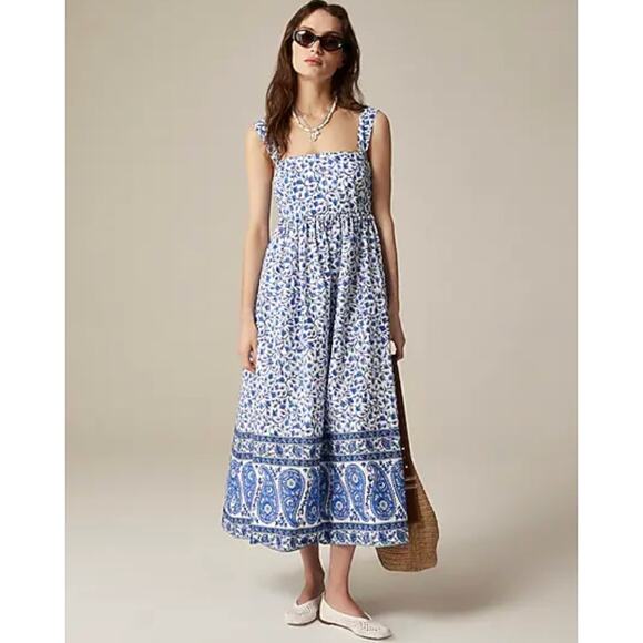 J Crew Square Neck Midi Dress 6 Blue Bandana Floral NWT CK798 J.Crew Western - Picture 4 of 6